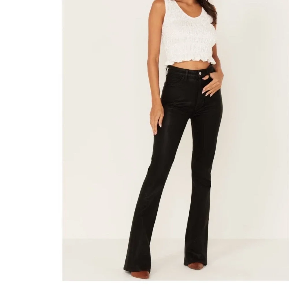 7 For All Mankind Womens jeans High Rise Coated Slim Bootcut Black Size 24 x 34